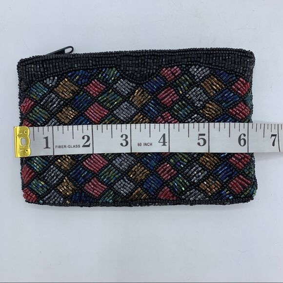 Neiman‎ Marcus Black and Jewel Tone Vintage Hand-Beaded Coin Purse Bag Small - Picture 9 of 10